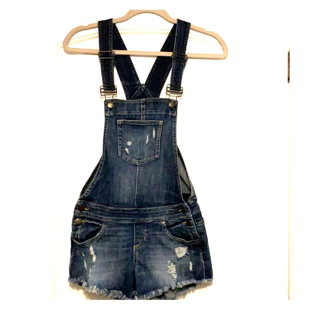 Guess Distressed Jean Short Overalls Size XS